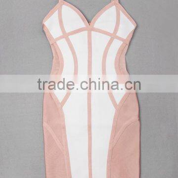 New Arrival Hot Fashion 2015 Cut Sexy V Neck Bodycon HL Spaghetti Strap Bandage Dress Cocktail Party Dress photo-3