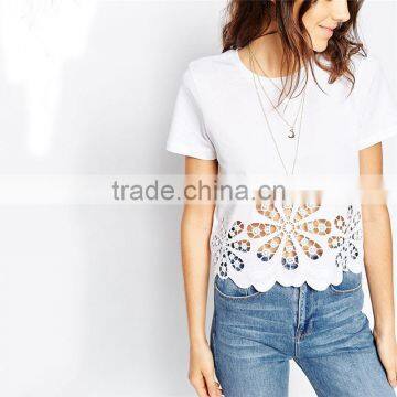 Girls Floral Cutwork and Embroidered Hem t Shirts photo-2