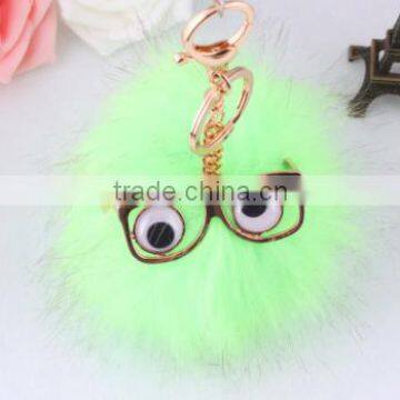 Evil Eye Faux Fur Pom Pom Keychain Bag Charms Fake Fur Glasses Bag Charms Car Hangers Imitation Fur Ball Keychain Gifts photo-3