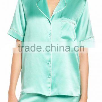 Plain Women Short Pajamas Set Satin Pyjama Set Short Sleeve With Shorts Nightwear photo-3