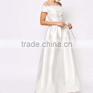 Custom Made Size Bridal Grown Maxi Dress With Embroidery And Cap Sleeve Wedding Dress Lvory And White photo-4