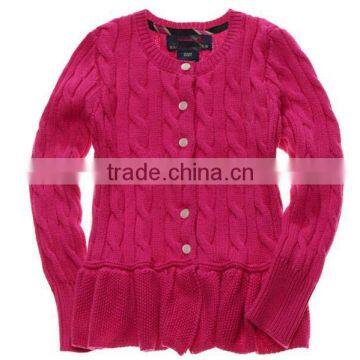 Latest Children Girls Cable Knit Ruffle Buttom Down Long Cardigan Sweater photo-5