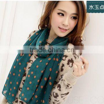 best selling cheap lady girls porka dots print silk chiffon scarf