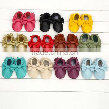 Wholesale baby shoes 100% genuine leather baby moccasins with knot bow