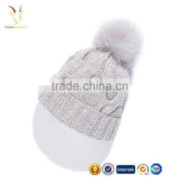 Cable Custom Winter Hat,Merino Wool Fur Pom Pom hat