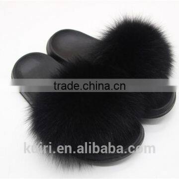 Women Fur Slippers Luxury Real Fox Fur Beach Sandal Shoes Fluffy Comfy Furry Flip Flops Fslipper-1 photo-5