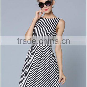 OEM Fashion Latest Women Dresses , Summer Casual New Fashion Ladies Wholesale Striped Dress photo-3