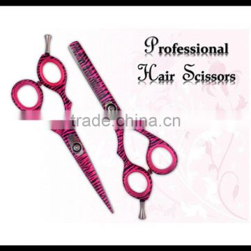 left handed hair dressing scissors shears THINNER SET PINK ZEBRA left hand 5.5"