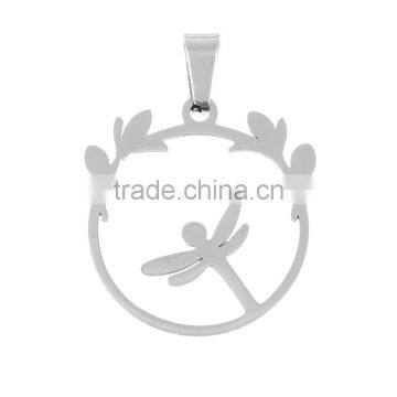 Stainless Steel Cut Out Pendants Branch Silver Tone Dragonfly