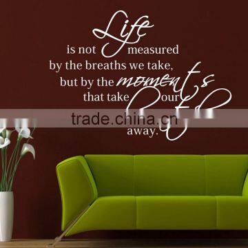 Hand Carving Life Is Not Measured Art Words Wall Stickers Living Room Decals