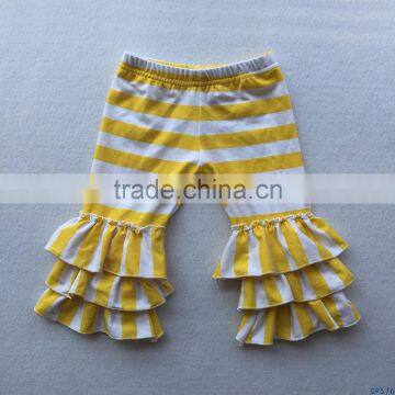 Soft cotton yellow striped baby ruffle cropped pants boutique kids wear spring clothes knitted pants