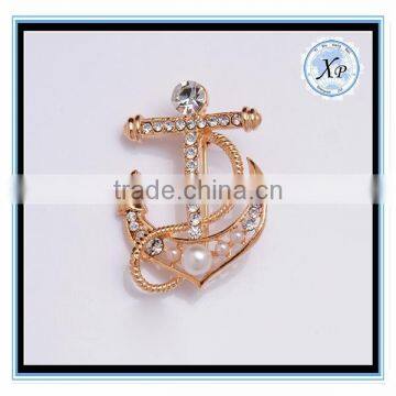 2016 Fashion Golden plated Anchor crystal brooch jewelry