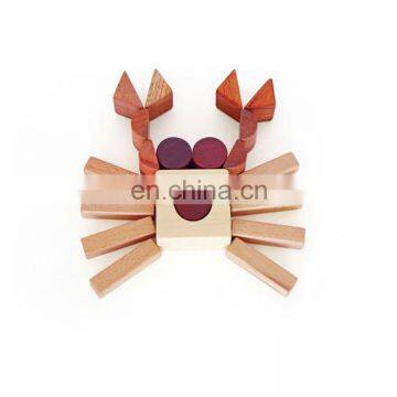 Montessori Material Early Educational Nature Wooden Crab Toys Animal Blocks For Kids