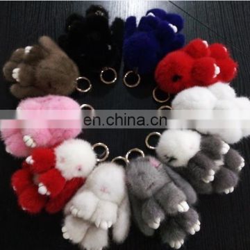 2016 New fashion luxury rabbit keychain / accessory or gift bag charm rabbit mink fur keychain