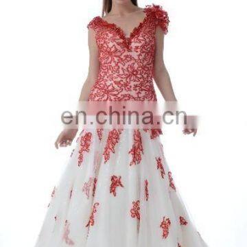 C5023 Red lace crystal beading and sequin net skirt formal dress