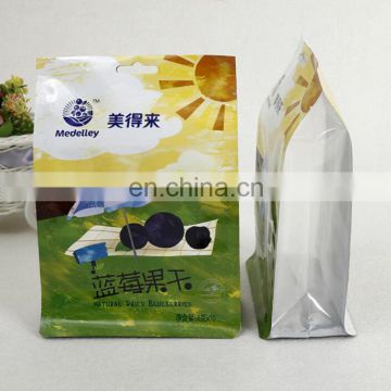 Resealable plastic food grade blueberry packaging bag flat bottom bag with zipper and handhole