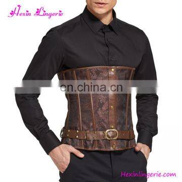 Custom Brown 10 Steel Boned Lace Male Waist Corset Boning Tops To Wear Out