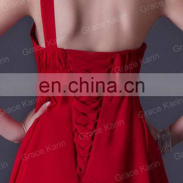 2015 Grace Karin Chiffon One Shoulder Short Red Bridesmaid Dress CL3476 photo-5