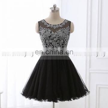 Wholesale Glamorous Applique Beaded Black Tulle Short Cocktail Dress Cocktail Dresses LX338