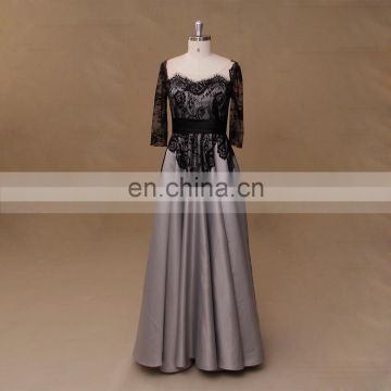 Black and gray lace mother of the bride evening dress long sleeve