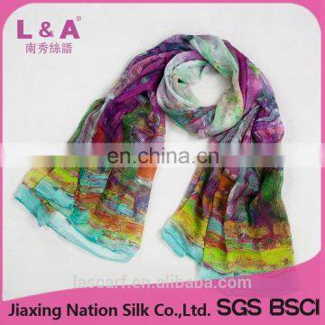 2017 digital printing 100% silk scarf shawl scarf factory