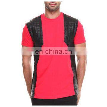 leather fashion t shirts - 100% organic Cotton Fashion PU Leather - man newest fashion leather body t shirts