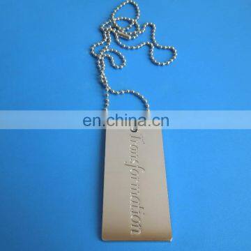 rectangle engraved logo metal plate with necklace for furniture clothing and bag