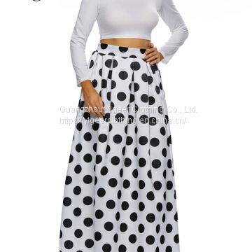 High Ruffle Waist Pleated Long Dot Skirt