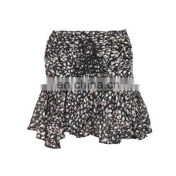 TWOTWINSTYLE  Print High Waist Bandage Asymmetrical Short Pleated Sexy Women Skirt