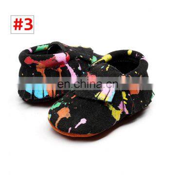 Toddler leather moccasins Scrawl print Infant Baby tassel First Walkers shoes