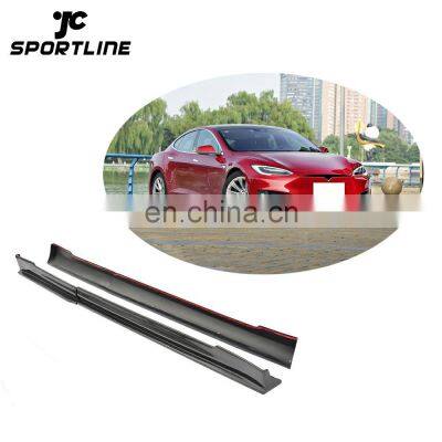 4PCS/SET RZ Style Carbon Fiber Auto Side Door Skirts for Tesla Model S 14-17