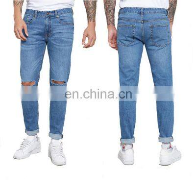 Wholesale Price Custom Fashion High Waist Damaged Pants Men Ripped Denim Jeans