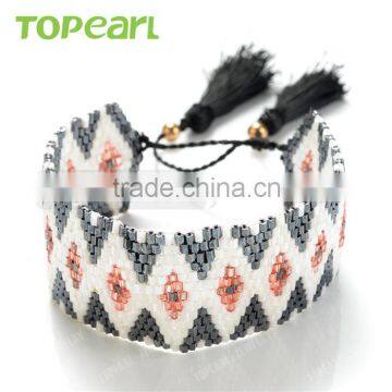 Seed Bead Pattern Black Cotton Tassel Bracelet Handmade Wrap Bracelet CLL145