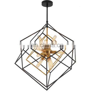 High quality indoor decoration shop restaurant home chandelier iron frame cube led pendant light