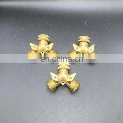 Hose Splitter Garden Watering Hose Quick Release Connector 2-Way Brass Shut-Off Ball Valve photo-2