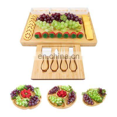 Wholesale Premium Bamboo Wood Knife Set Charcuterie Cutlery Slide-out Drawer Cheese Board photo-3