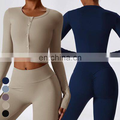 Wholesale 2024 High Quality Fashion Ladies Long Sleeve Workout T Shirt Custom Sports Crop Top Yoga Jacket For Women photo-3