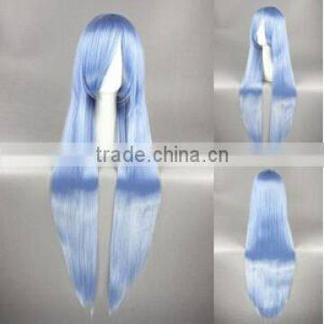 High Quality 100cm Long Straight Touhou Project-Hinanawi Tenshi Light Blue Synthetic Anime Wig Cosplay Hair Wig Party Wig photo-2