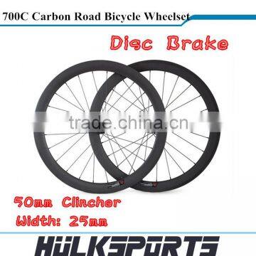 Disc Brake Road bicycle wheels wholesale 700c full carbon road bike Clincher wheelset 50mm carbon wheels with 25mm width