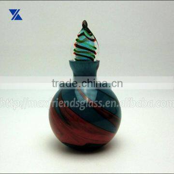 blue with red swirl glass perfume bottle, diffuser for home deco, 160ml, hand made