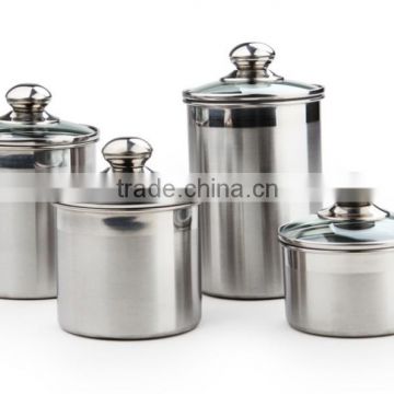 5'' stainless steel airtight canister set with Glass Lid