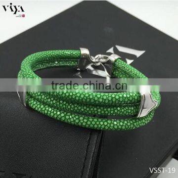 2016 Fashion Jewelry Bracelet PU/Genuine Stingray Skin Leather Bracelet With Three Strand Design For Men