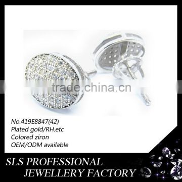 Hotsale screw needle pave setting earring, simple design earring jewelry with CZ Stone