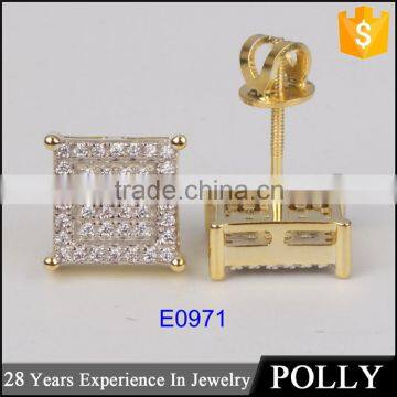 Hip pop jewelry fashion stud earring 925 silver square shape