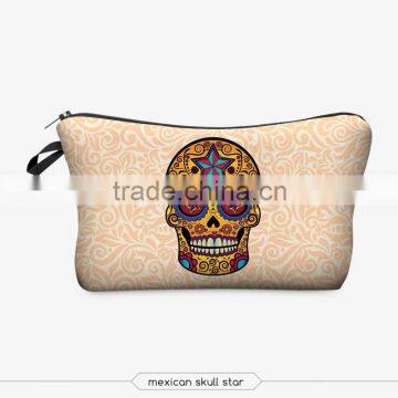 mexican skull cosmetic bag 3d print cosmetic bag high quality wholesale travel makeup cases with zippers pouch purses wallets