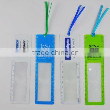PVC bookmark with ribbon , and with magnifier , with ruller