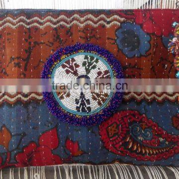 Handmade kantha vintage bag with afghani beads patch