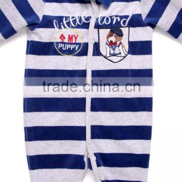 New Born Baby Long Stripe Velour Stripe Romper photo-4