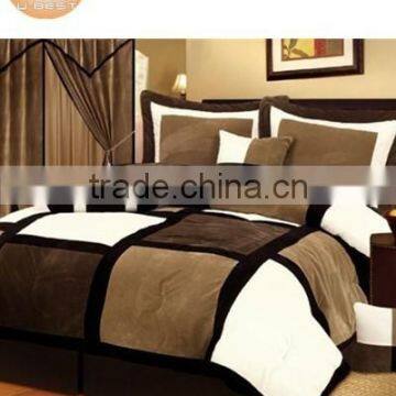 Black Brown White Micro Suede Patchwork Comforter Set Queen