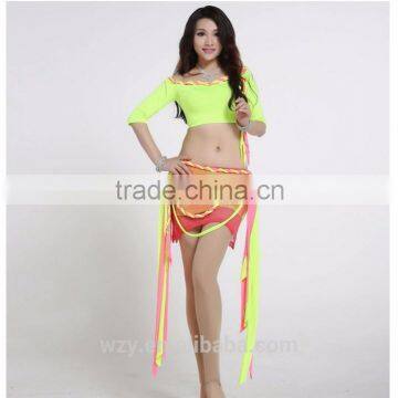 Adult Neon Green Belly Dance Practice Costumes Top and Skirt Set